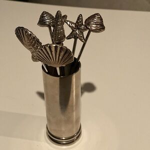 Coastal Themed Cocktail Hors D'oeuvres Picks Set Silver Toned Metal Eight Picks